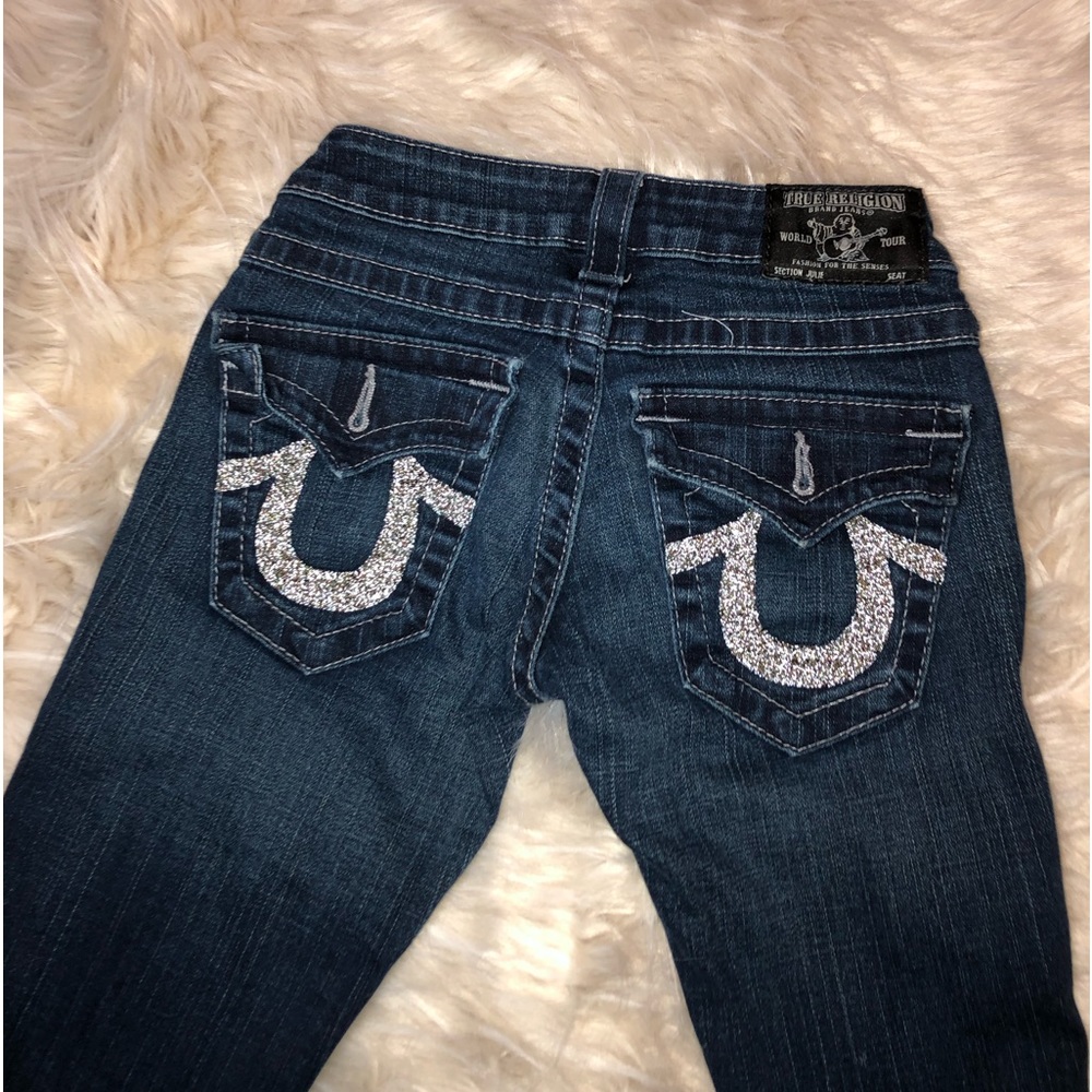 denim true religion jeans w/ glitter embroidered pockets